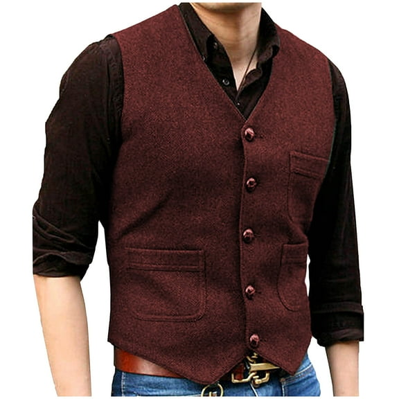 AnuYalue Suit Vest Retro for Mens V Neck Single Breasted Waistcoat Casual Slim Fit Sleeveless Jacket for Wedding Groomsmen
