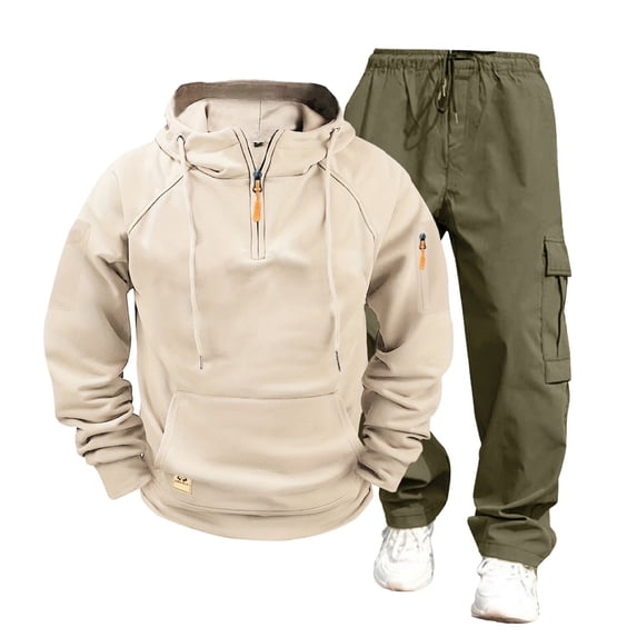 AnuYalue Sweatsuits for Men 2 Piece Casual Half Zip Hoodies Straight Leg Cargo Pant Multi Pockets Tracksuit for Workout