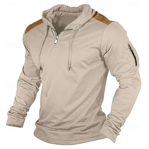 AnuYalue Tactical Hoodies Men Quarter Zip Long Sleeve Stretch Hooded Sweatshirts Casual Drawstring Lightweight Pullover Hoodie Outdoor Workout Gym Sweatshirt