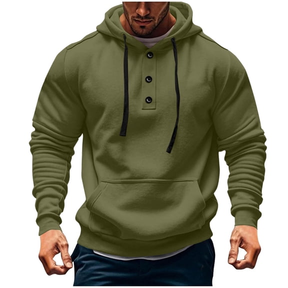 AnuYalue Tactical Hoodies for Men Quarter Button Up Hooded Sweatshirts Casual Workout Hoodie Fall Winter Pullover with Pockets