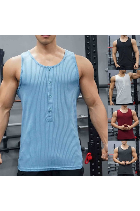 Tank Tops for Men Button Down Deep V Neck Casual Workout Gym Shirt Sleeveless Muscle Shirts Basic Undershirts Top