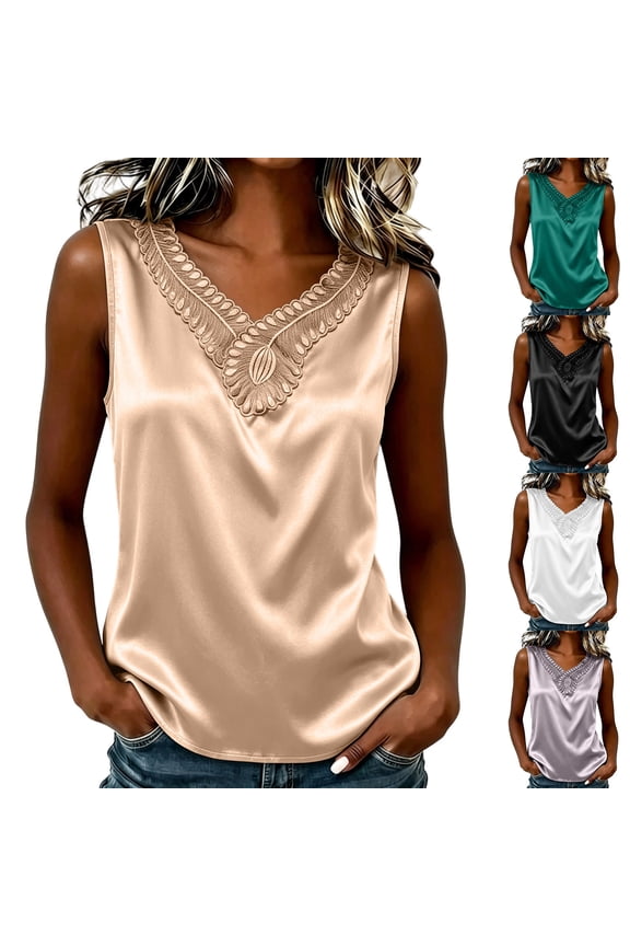 Tank Tops for Women V Neck Lace Embroidered Summer Blouses Dressy Casaul Work Shirts Vintage Outfits