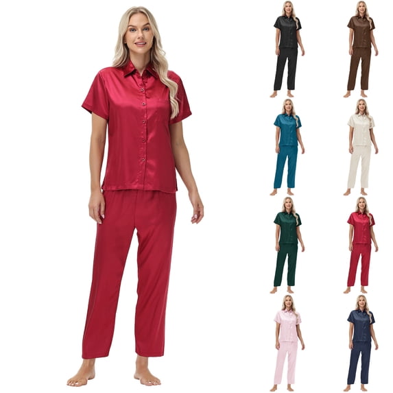 AnuYalue Trendy Pajamas Sets for Women Button Down Short Sleeve Top ...