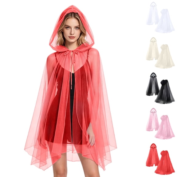 AnuYalue Tulle Cloak Hooded Cape for Women Men Mesh Sheer Cloak Bride Ghost Wedding Halloween Cosplay Party Shawl