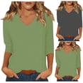 thumbnail image 1 of AnuYalue V Neck T Shirts for Women 3/4 Sleeve Basic Cute Tops Casual Three Quarter Length Dressy Blouses Solid Color Tunic Tops, 1 of 7