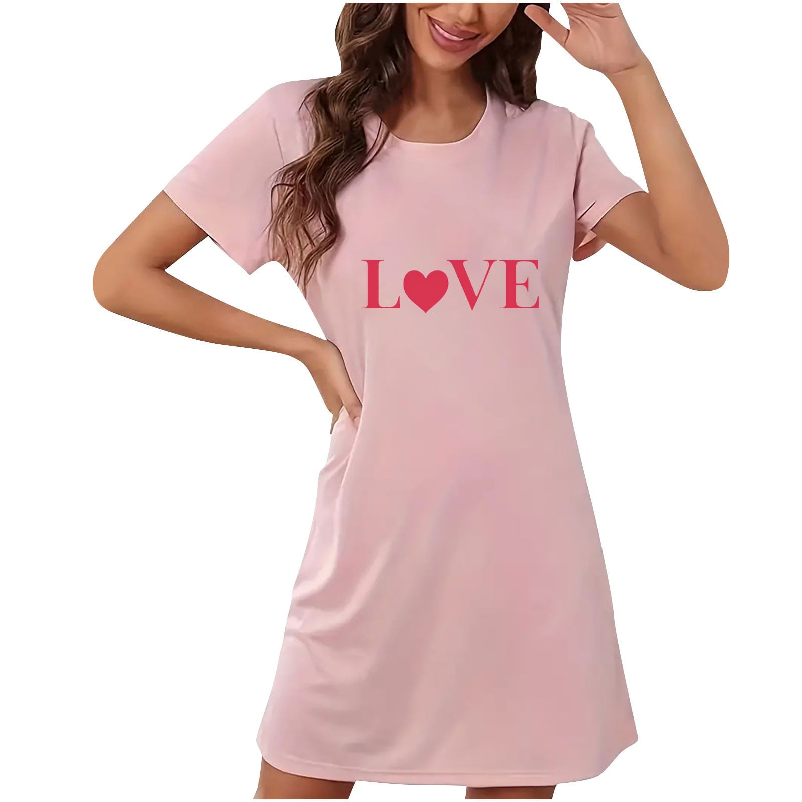 AnuYalue Valentines Day Love Printed Nightgown for Women Casual Solid
