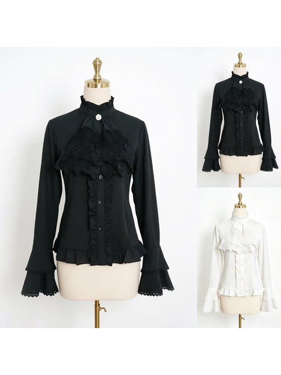 Victorian Blouse Womens Gothic Pirate Shirt Vintage Long Sleeve Lotus Ruffle Tops