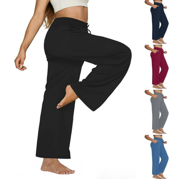 AnuYalue Wide Leg Pants Women High Waisted Slacks Lounge Baggy Flowy Palazzo Pants with Pockets Plus Size Drawstring Beach Trousers