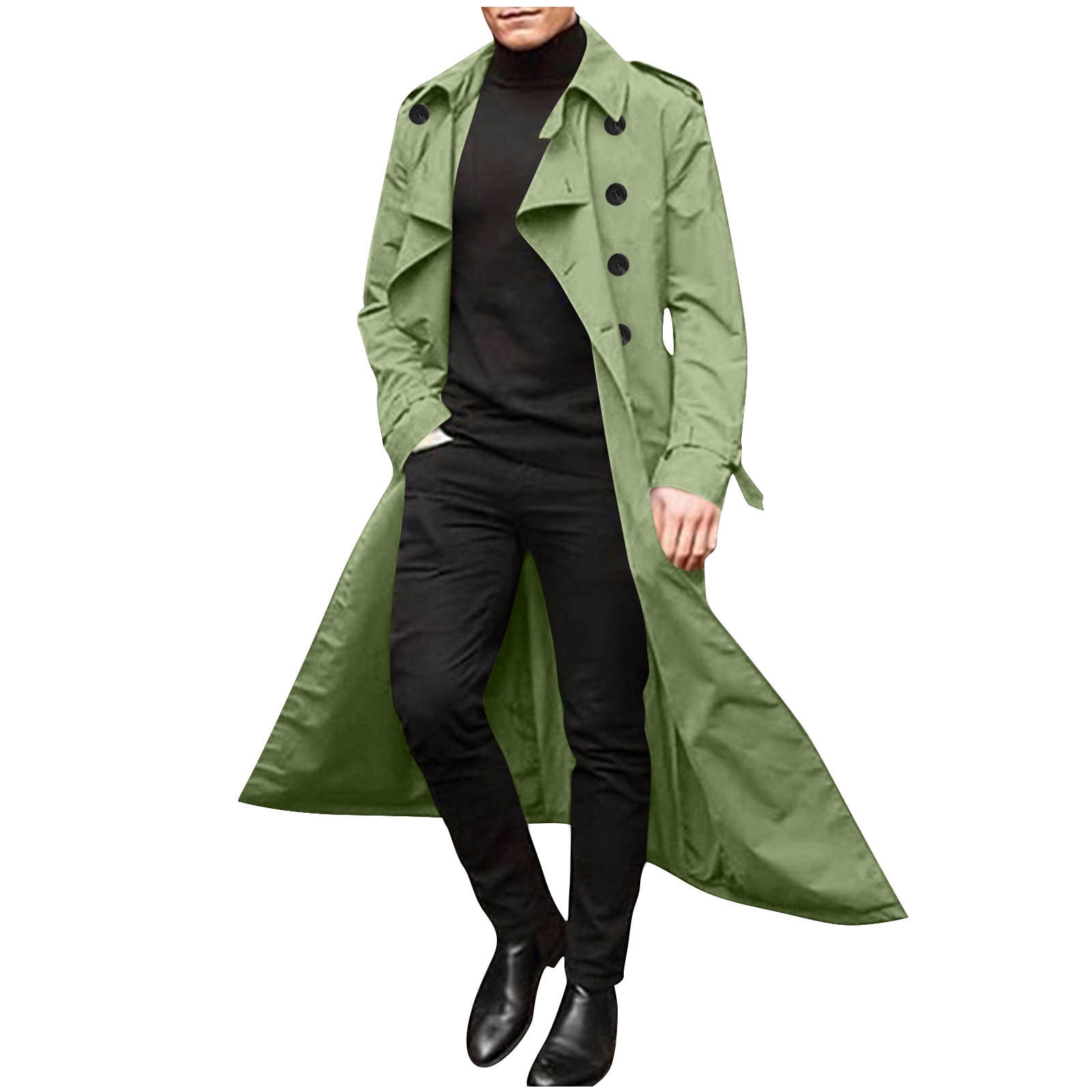 Mens Winter Long Wool Coat Solid Color Long Sleeve Lapel Single Breasted  Fit Windbreaker Overcoat main image 1