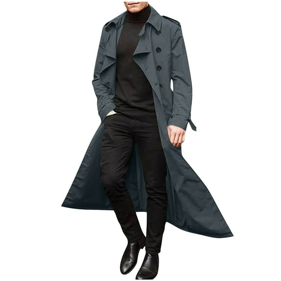 AnuYalue Windbreaker Jackets for Men Lapel Double Breasted Overcoat Casual Slim Fit Long Coat Winter Fall Warm Outerwear