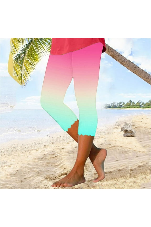 Women Capri Leggings Tummy Control Cropped Yoga Pants Summer Knee Length Beach Pants Solid Casual Joggers Workout Capris Multicolor L