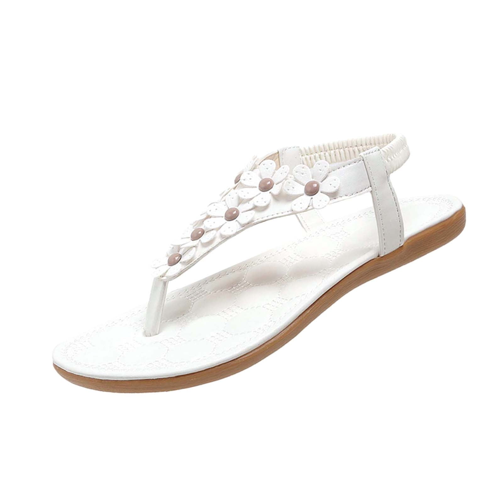 Elegant Summer Flat Roman Sandals for Women with Pearl Straps