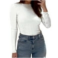 thumbnail image 1 of AnuYalue Women Slim Fit Sequins Tops Rib Knit Mock Neck Undershirts Top 2025 Spring Going Out Tight Sparkle Shirts Solid White Ruched Long Sleeve Shirts, White L, 1 of 7