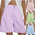 thumbnail image 1 of AnuYalue Women Striped Denim Shorts Lightweight Pajama Shorts Summer Beach Vacation Shorts with Pockets Green S, 1 of 8