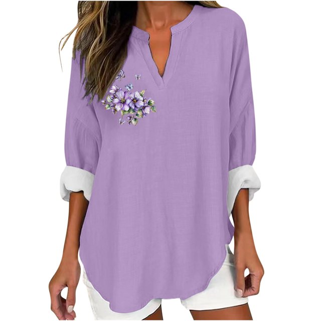 AnuYalue Women's Alzheimer's Awareness Day Tops 3/4 Sleeve Casual Roll ...