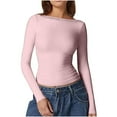 thumbnail image 1 of AnuYalue Women's Boat Neck Crop Tops Long Sleeve Double Lined Basic Solid Color Tees Fashion Soft Slim Fitted Tights T Shirts 2025 Spring Casual Soft Lightweight Y2K Teen Girls Clothing, Pink L, 1 of 5