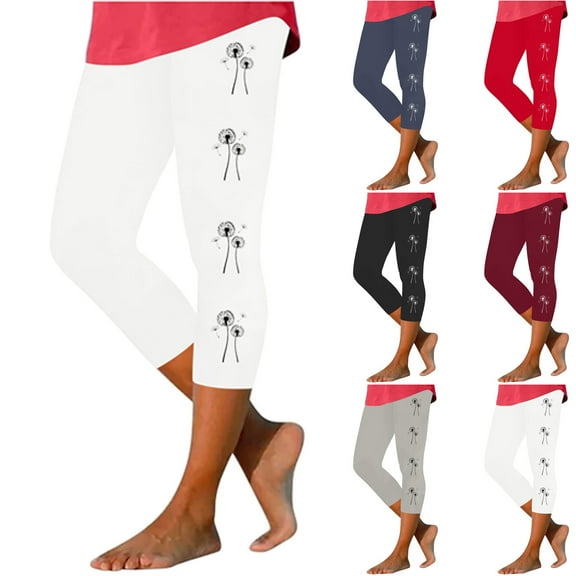 AnuYalue Women's Capri Leggings Tummy Control Workout Leggings High Waisted Knee Length Capris Summer Boho Floral Printed Cropped Beach Pants