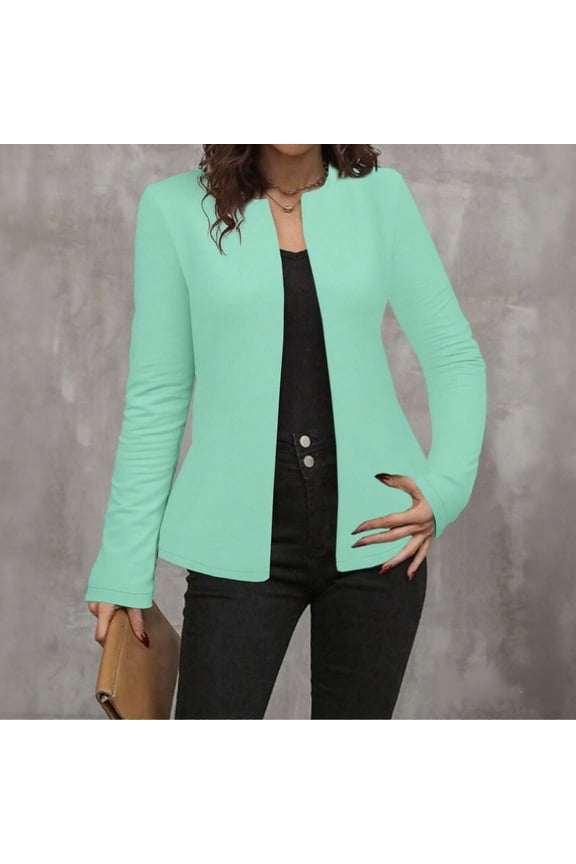 Women's Cardigan Lightweight Cropped Long Sleeve Open Front Sheer Blazer Solid Color Bussiness Suit Jacket