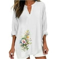 thumbnail image 1 of AnuYalue Women's Cotton Linen 3/4 Sleeve T-Shirts Alzheimer's Awareness Day V Neck Tunic Tops Cute Purple Floral Graphic Blouse Three Quarter Length Shirts Trendy T-Shirt V Neck Lightweight Tees, 1 of 4