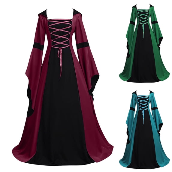 AnuYalue Women's Dress Renaissance Medieval Costume Vintage Victorian Party Dresses Color Block