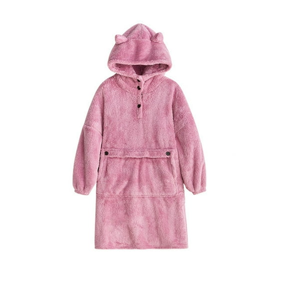 AnuYalue Women' s Flannel Pajama Dress Robe Fluffy Wearable Blanket Hoodie