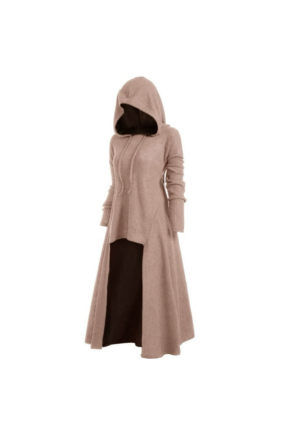 Women's Hooded High Low Drop Shoulder Longline Sweater Vintage Cloak Plus Size Halloween Hooded Long Maxi Dress