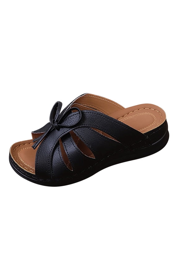 Women's Sandals Comfortable Wedge Sandals with Arch Support Summer Casual Fish Mouth Open Toe Slip-on Slipper Flower Hollow Platform Slides Flip Flops