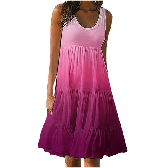 AnuYalue Women's Sleeveless Dresses 2025 Beach Casual Gradient Print Mini Boho Tank Dress U Neck Comfy Flowy Sundress Trendy Lrregular Tiered Dress