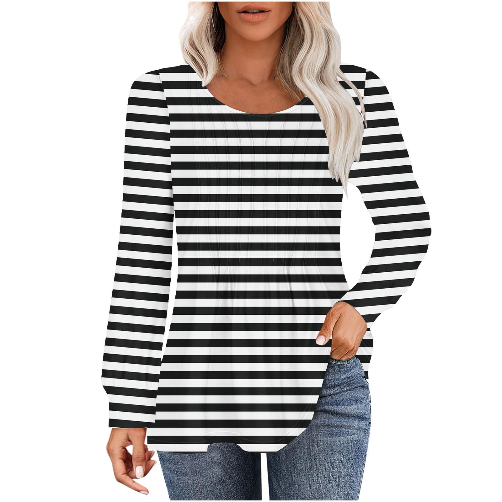 AnuYalue Women's Striped Long Sleeve Tunic Tops Casual Crewneck T