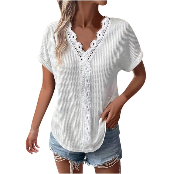 AnuYalue Women's Summer Tops Short Sleeve Dressy Work Blouses V Neck Work Tunic Tops Casual Loose T-Shirts