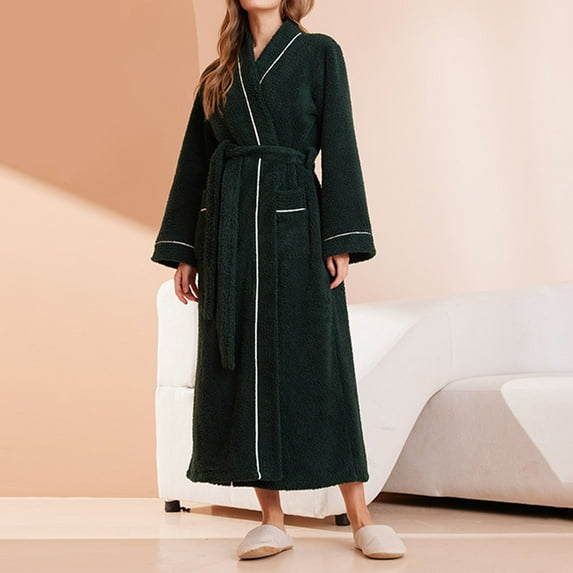 AnuYalue Women's Terry Cloth Robe Cozy Shawl Collar Plush Long Bathrobe Warm Kimono Shower SPA Bath Robe with Pocket