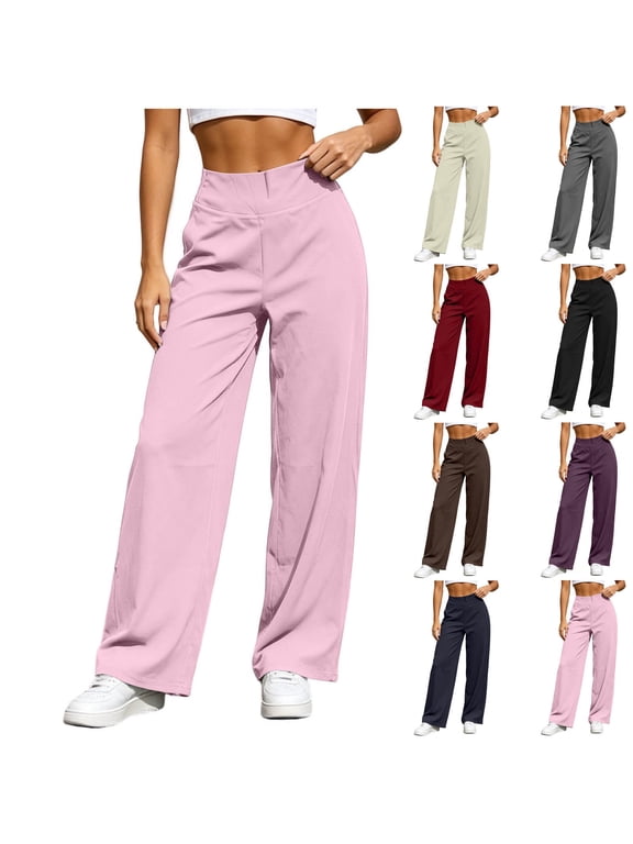 Women's Wide Leg Pants with Pockets Lightweight High Waisted Loose Trousers Work Casual Palazzo Pants