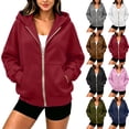 thumbnail image 1 of AnuYalue Women's Zip Up Hoodies Loose Fit Long Sleeve Sweatshirts Pockets Drawstring Track Jackets Trendy Hoodie, 1 of 6