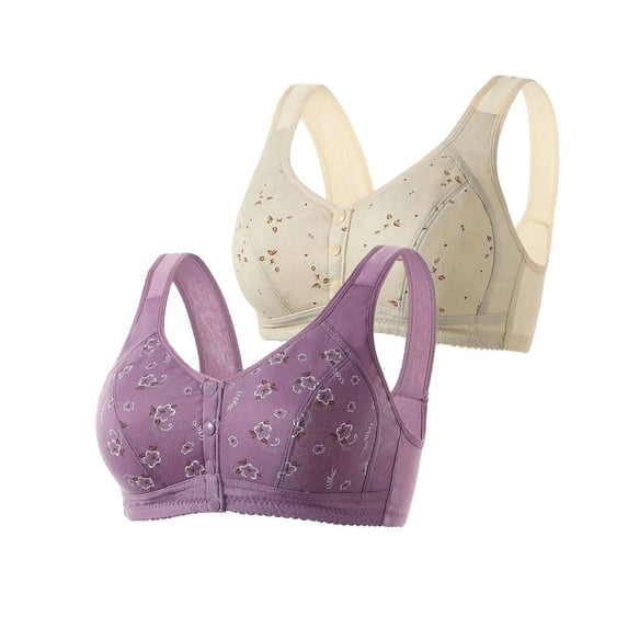 AnuYalue Womens 2 Pack Daisy Bra Sports Push Up Bras Front Snaps Seniors Wireless Beauty Back Full Coverage Comfor Easy Close Bras