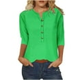 thumbnail image 1 of AnuYalue Womens 3/4 Sleeve Top Button Henley V Neck Tunic Casual Loose Fit Blouse Solid Color Tshirt Women Three Quarter Length Sleeve T-Shirts 2025 Summer Fashion Trendy Slim Shirt, 1 of 4