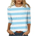 thumbnail image 1 of AnuYalue Womens 3/4 Sleeve Tops and Blouses Casual Three Quarter Length Shirt Crewneck Tshirt Tunic Tops Loose Shirts Stripe Print Graphic Tees, 1 of 5