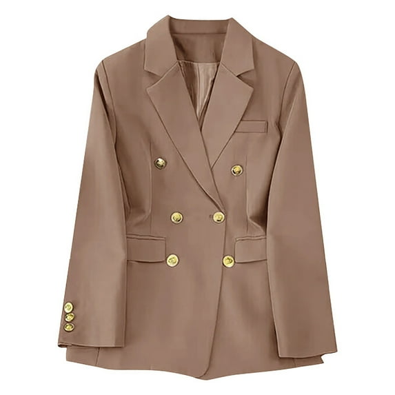 AnuYalue Womens Blazers for Work Professional Double Breasted Trench Coats Mid-Length Belted Overcoat Dress Jacket Casual Solid Trendy Lapel Blazer