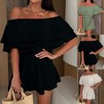 thumbnail image 1 of AnuYalue Womens Boho off Shoulder Rompers Summer Ruffle Dresses Short Sleeve Tiered Short Jumpsuits Flowy Beach Outfits Black XL, 1 of 8