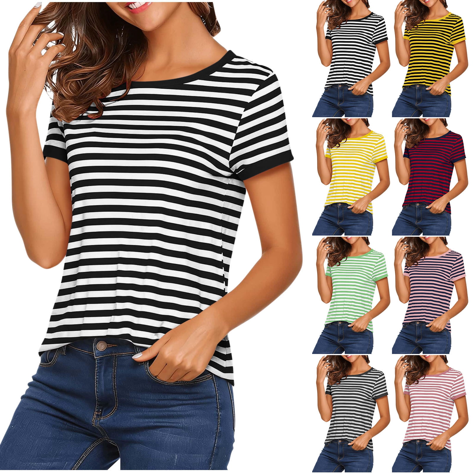 AnuYalue Womens Casual T Shirt Short Sleeve Crew Neck Basic Blouse ...