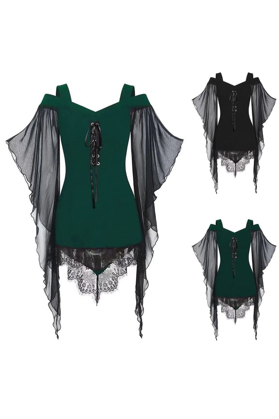 Womens Gothic Mini Dress Medieval Renaissance Costume Butterfly Sleeve Off Shoulder Witch Cosplay Dresses