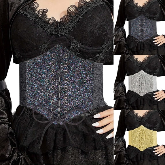 AnuYalue Womens Lace Up Belt Wide Elastic Corset Tie Waspie Belts Renaissance Mesh Tops Fit Crop Gothic Waist Bodyshaper
