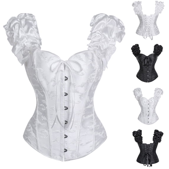 AnuYalue Womens Lace up Gothic Jacquard Shoulder Straps Tank Overbust Shaper Corset Bustiers Top