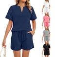 thumbnail image 1 of AnuYalue Womens Pajama Set Shorts 2 Piece V Neck Shirt Soft Sleepwear Short Sleeve Loungewear Summer, 1 of 8