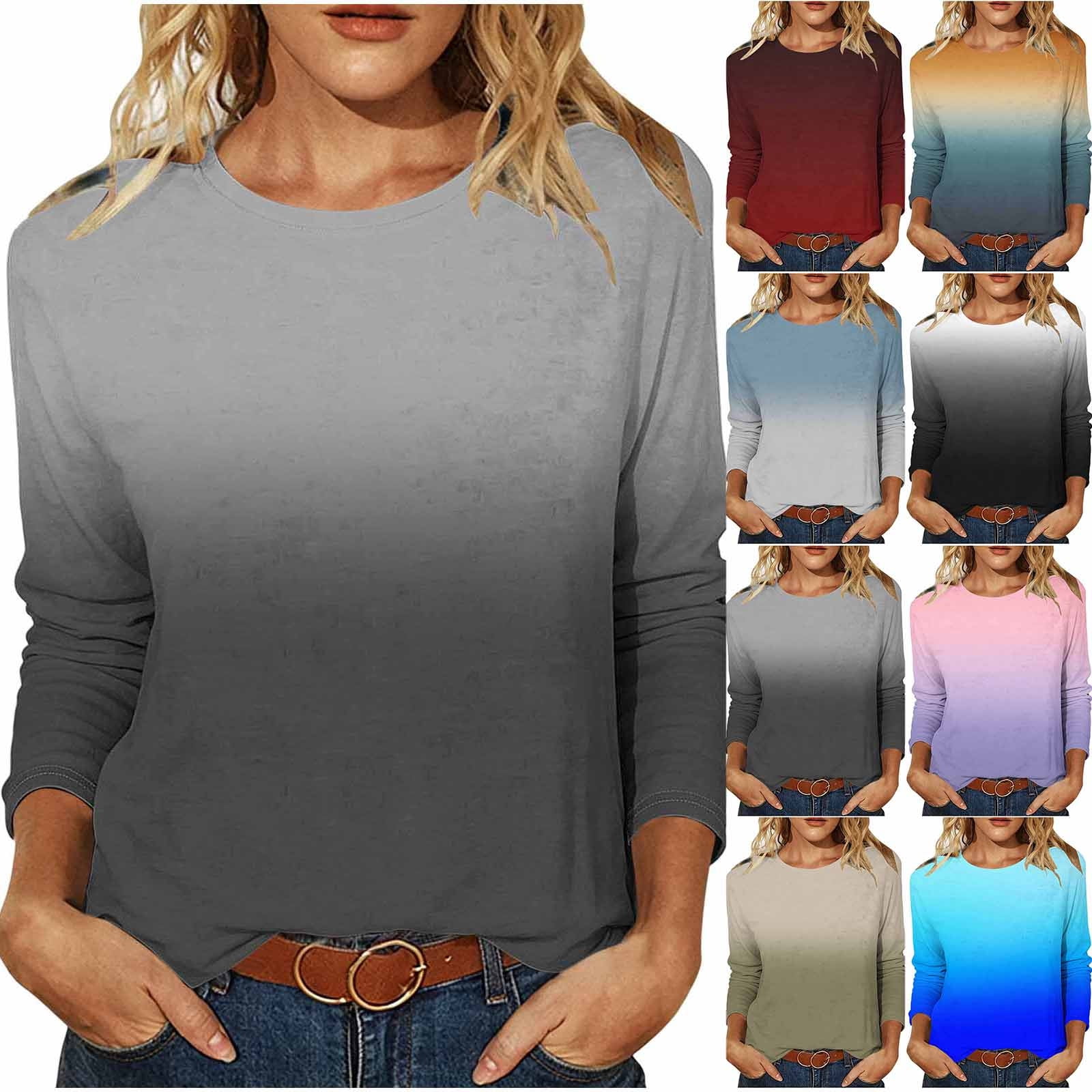 AnuYalue Womens Plus Size Crewneck Sweatshirt Casual Loose Gradient ...