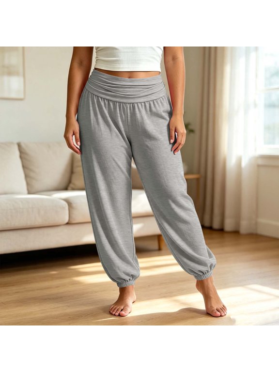 Womens Plus Size Harem Pants Loose Dance Lounge Trousers Casual Baggy Sweatpants High Waisted Tapered Pants