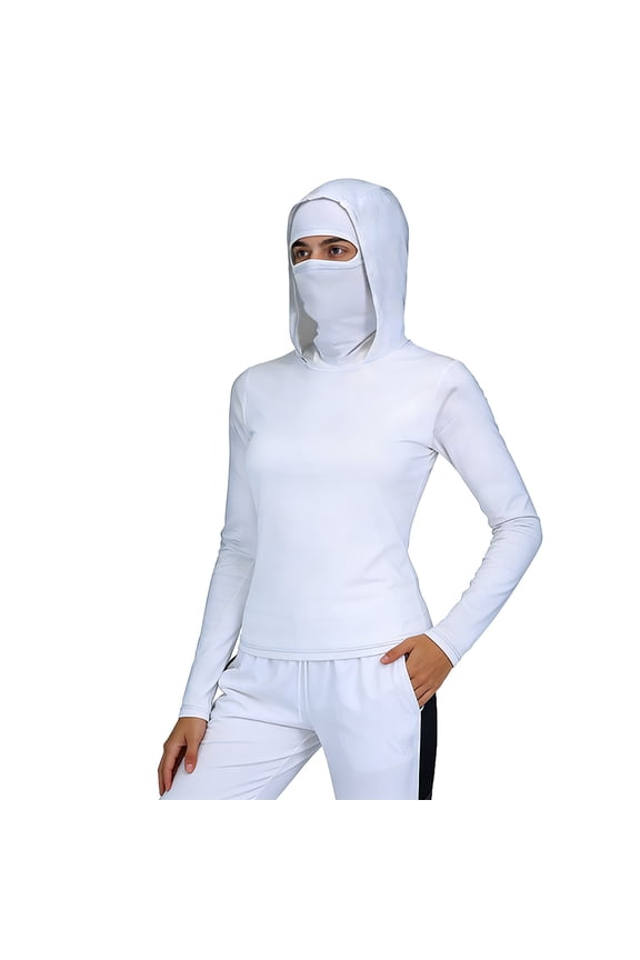 Womens Plus Size UPF 50+ Sun Protection Hoodie Jacket Breathable Long Sleeve Shirt with Face Mask Solid Color Sunscreen Shirts