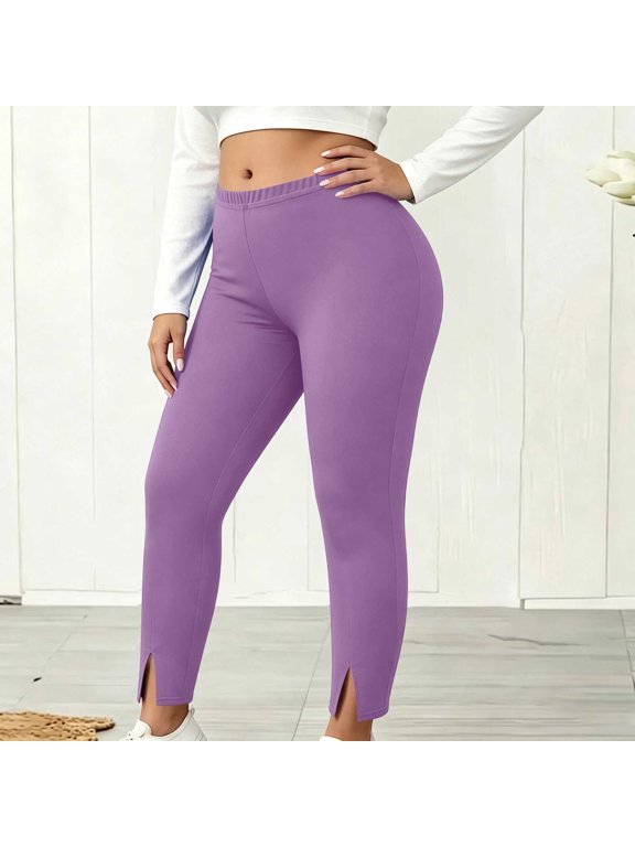 Womens Plus Size Yoga Pants Elastic Waist Leggings with Split Hem Lightweight Gym Workout Stretch Trousers Daily Going Out