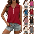 thumbnail image 1 of AnuYalue Womens Ribbed Tank Top Quarter Zip V Neck Dressy Sleeveless Blouses Casual Camisole Tops Work Tank Shirts, 1 of 9