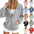 thumbnail image 1 of AnuYalue Womens Zip Up Hoodies Trendy Casual Long Sleeve Zipper Sweatshirts Fall Winter Track Jackets with Pockets, 1 of 7