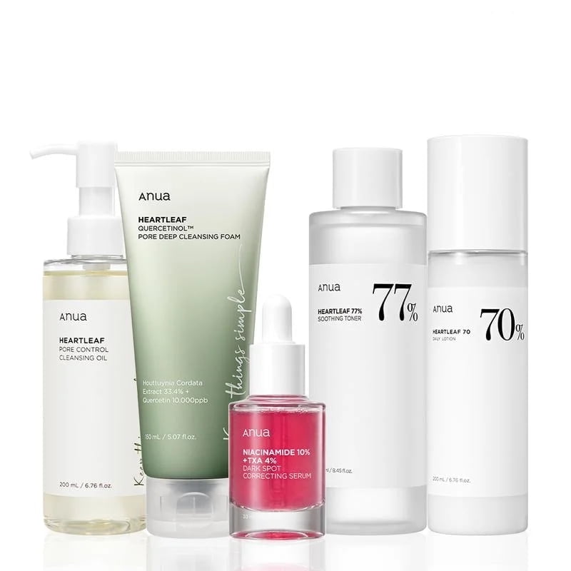 Anua Skin Care Set, 4 Tranexamic Ceramide Vitamin B12,Quercetinol Pore Deep Cleansing Foam